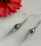 Herringbone Wire Wrapped Earrings in Aluminium Wire with Dark Red Lustre Beads - Image 1