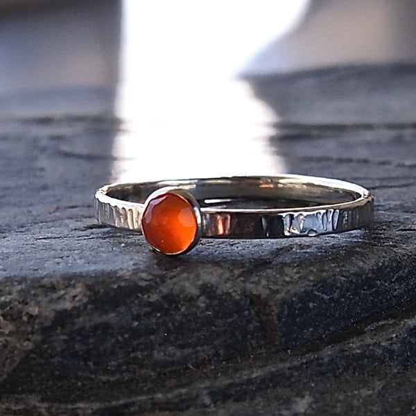 Sterling Silver Textured Band with Rose Cut Carnelian