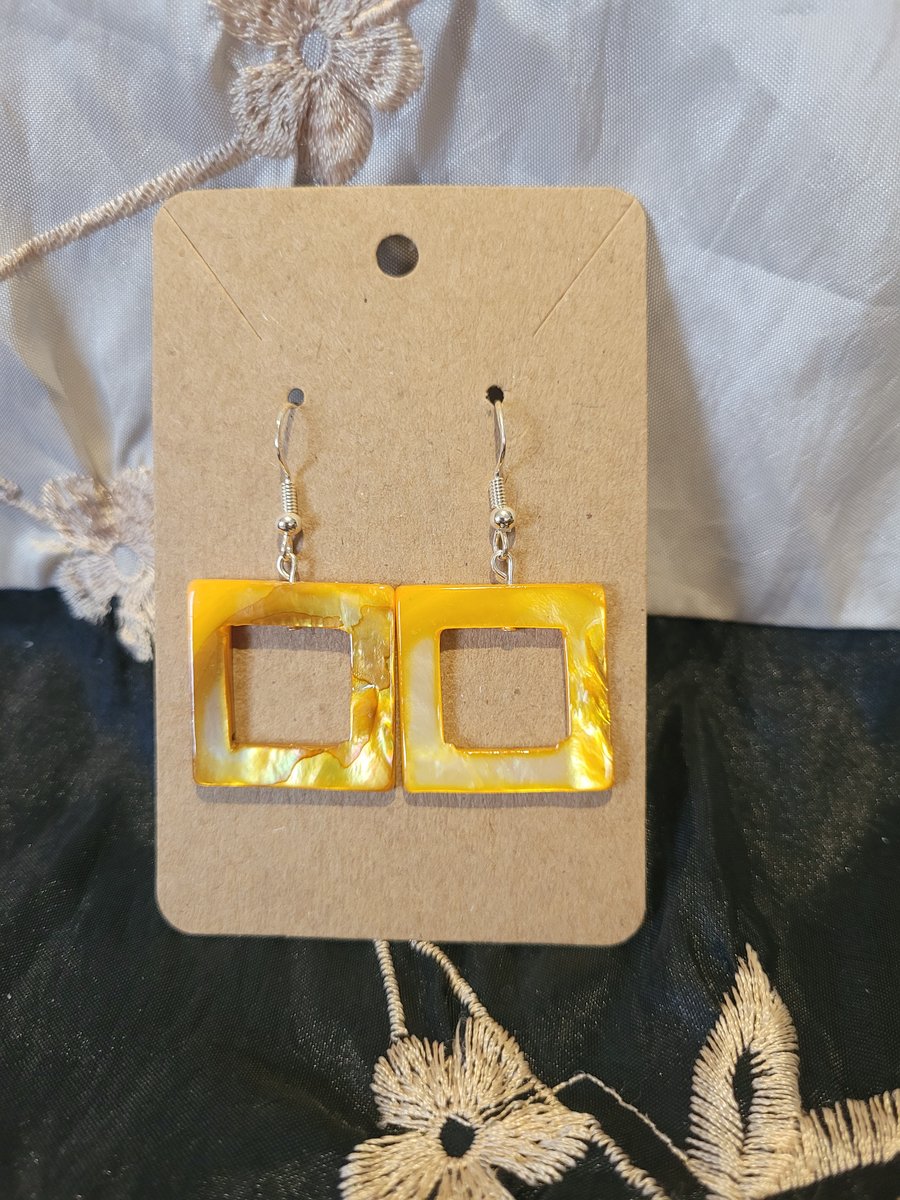 S925 Sterling Silver Earrings - Yellow Shell Squares