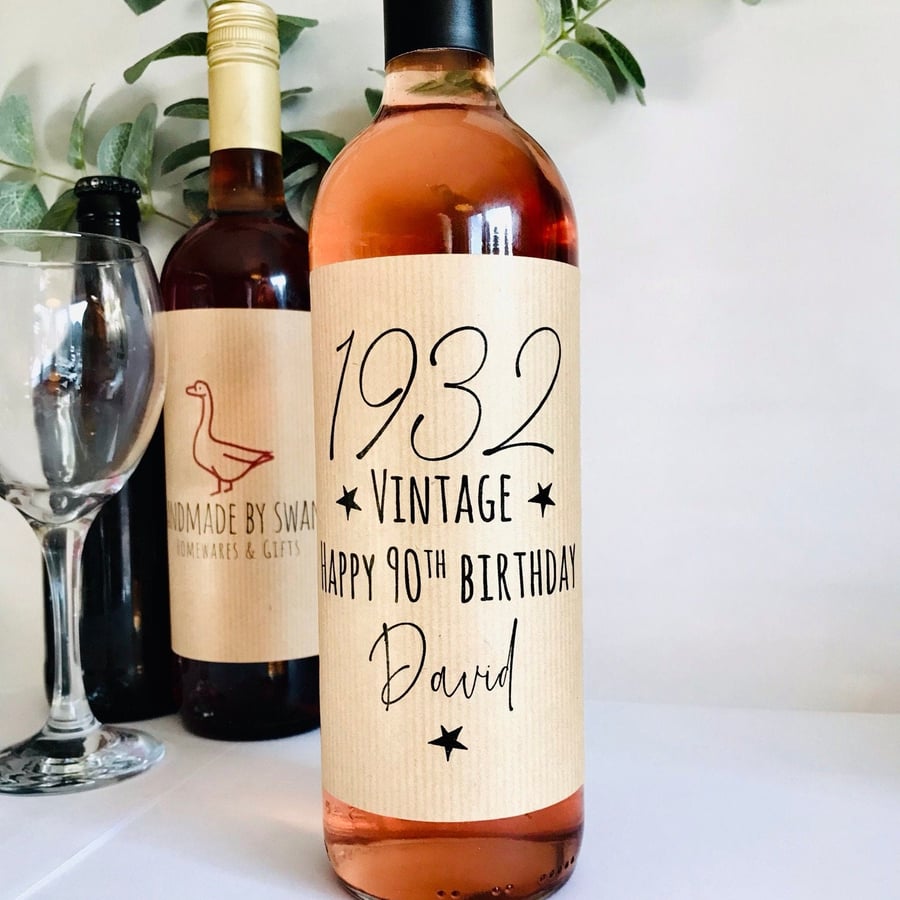 Personalised happy birthday wine label, birthday wine label, milestone birthday 