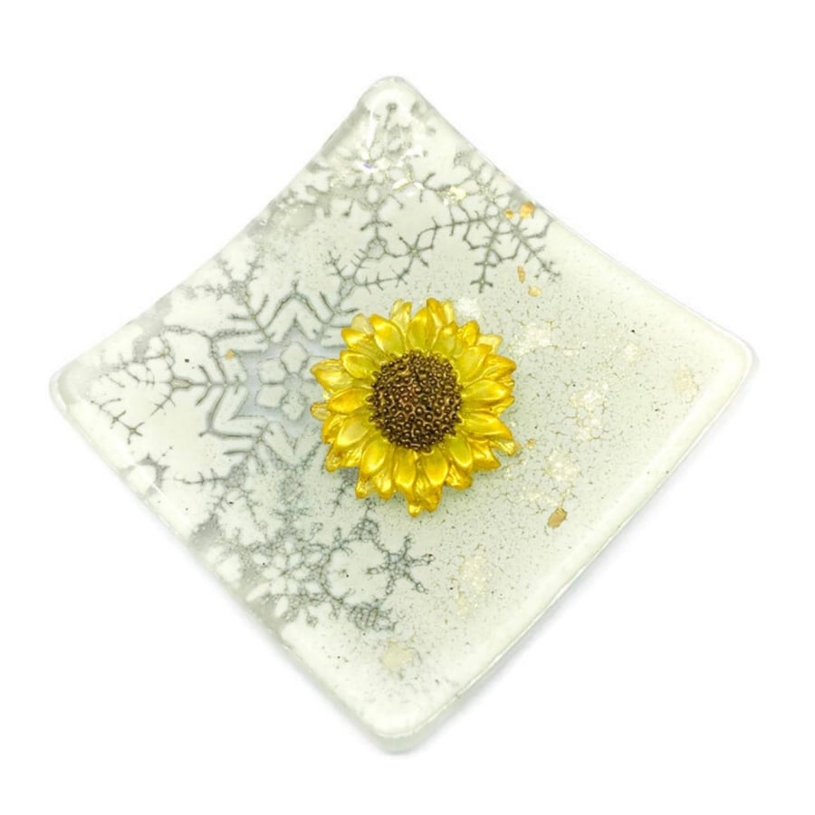 Sunflower brooch, hand painted resin brooch with roll over clasp.