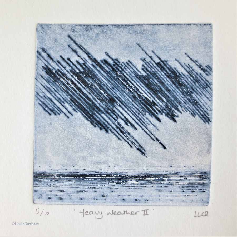 Original drypoint print heavy weather storm at sea