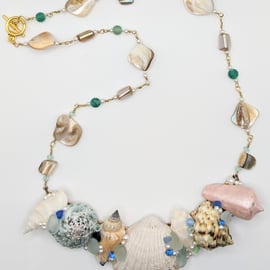 Seaglass seashell statement necklace
