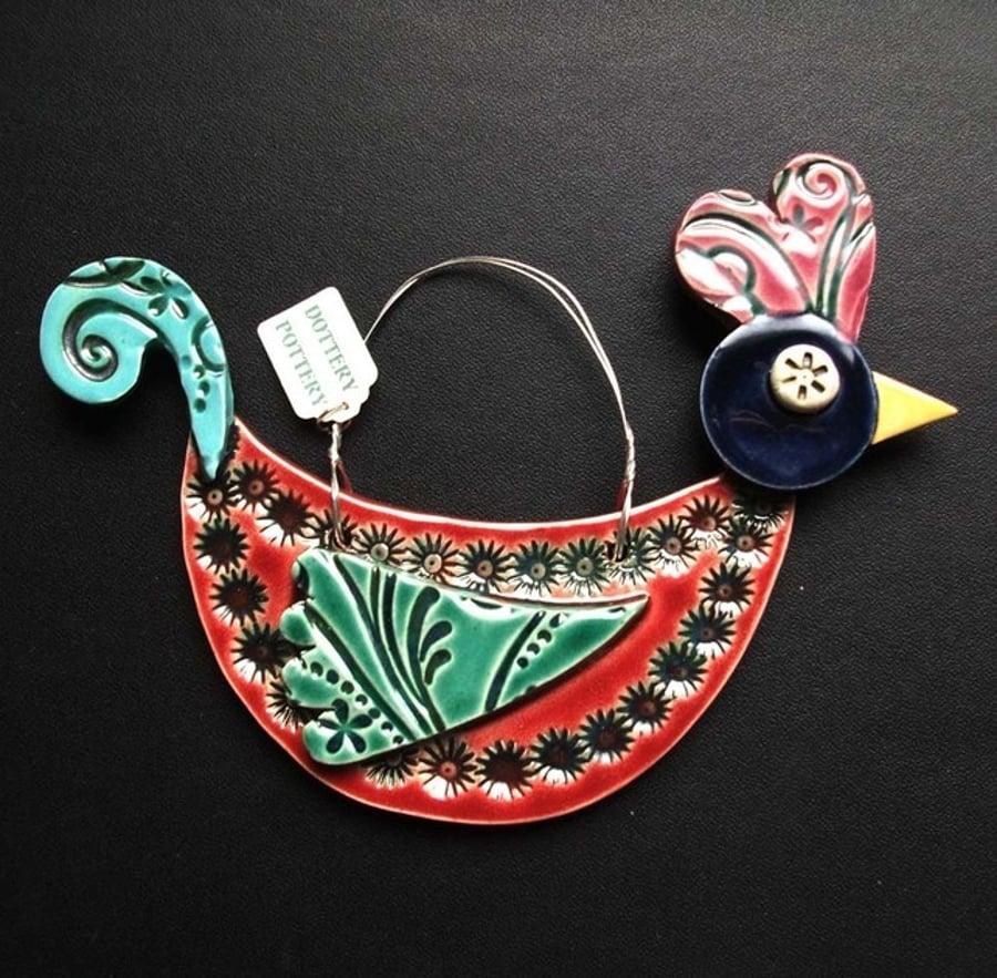 Patterned bird - ceramic decoration