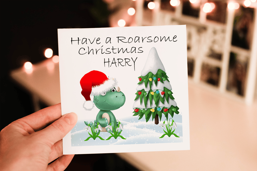 Dinosaur Christmas Card, Cute Dinosaur Christmas Card, Personalized Card