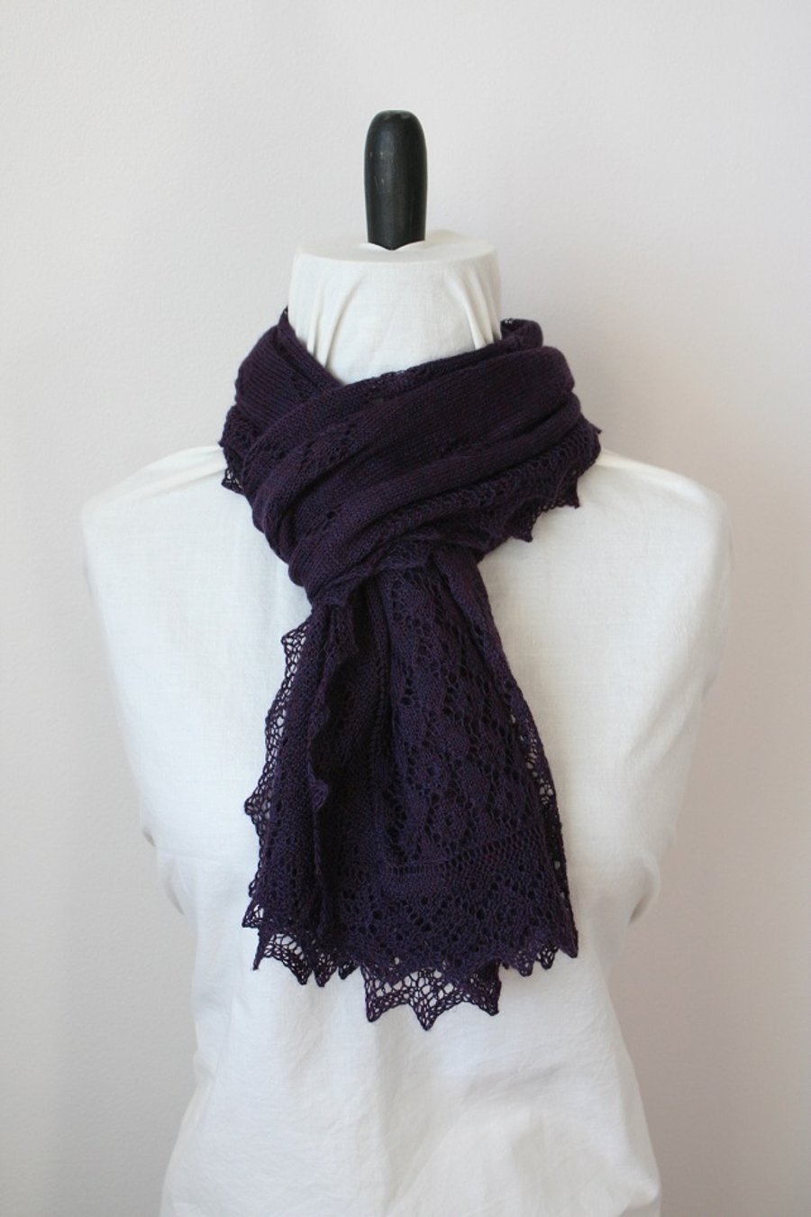 Hand Knitted Purple Merino Wool Scarf