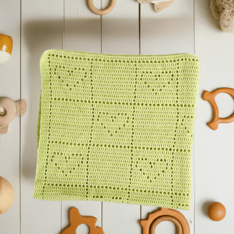 Unisex Avocado Green Crochet Baby Blanket – Soft and Breathable