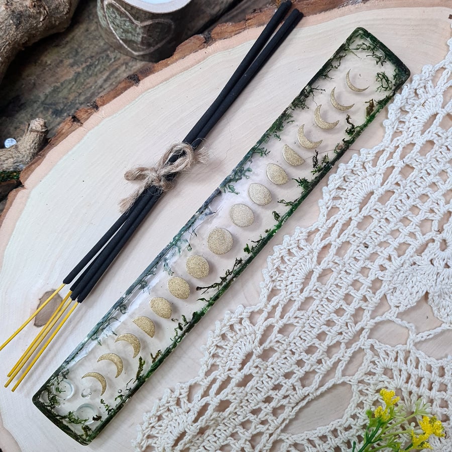 Golden moon phase incense holder