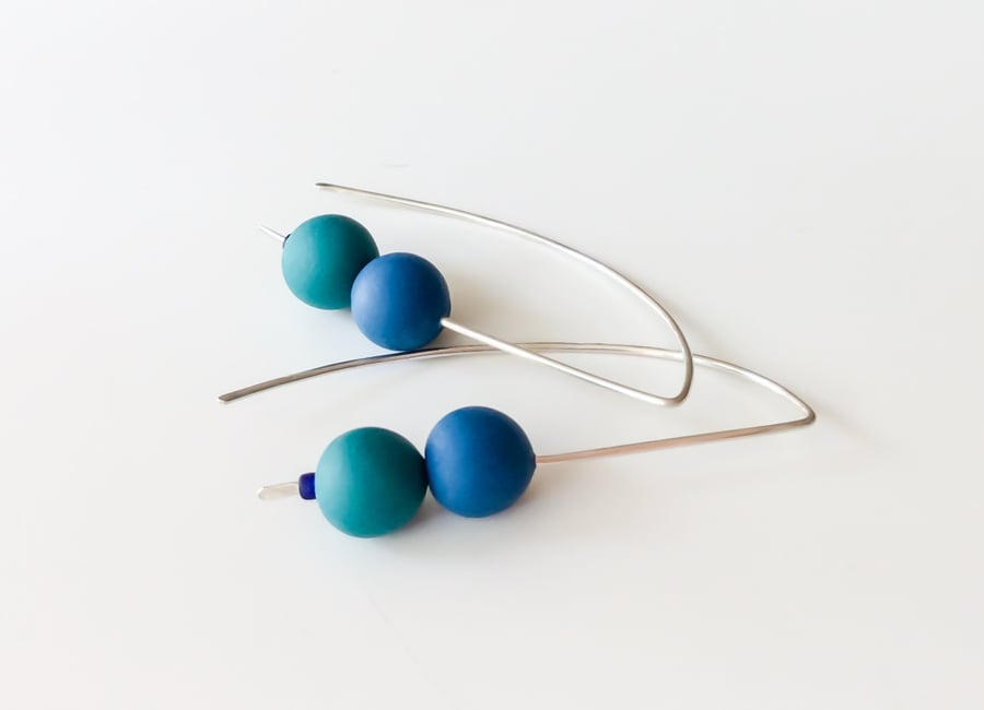Teal and Blue Wire Earrings Contemporary Jewellery