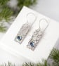 Textured Sterling Silver & Blue Topaz Earrings – Geometric Rectangle Earrings - Image 2