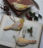 Recycled hanging fabric bird trio in Autumnal shades of yellow and orange  - Image 1