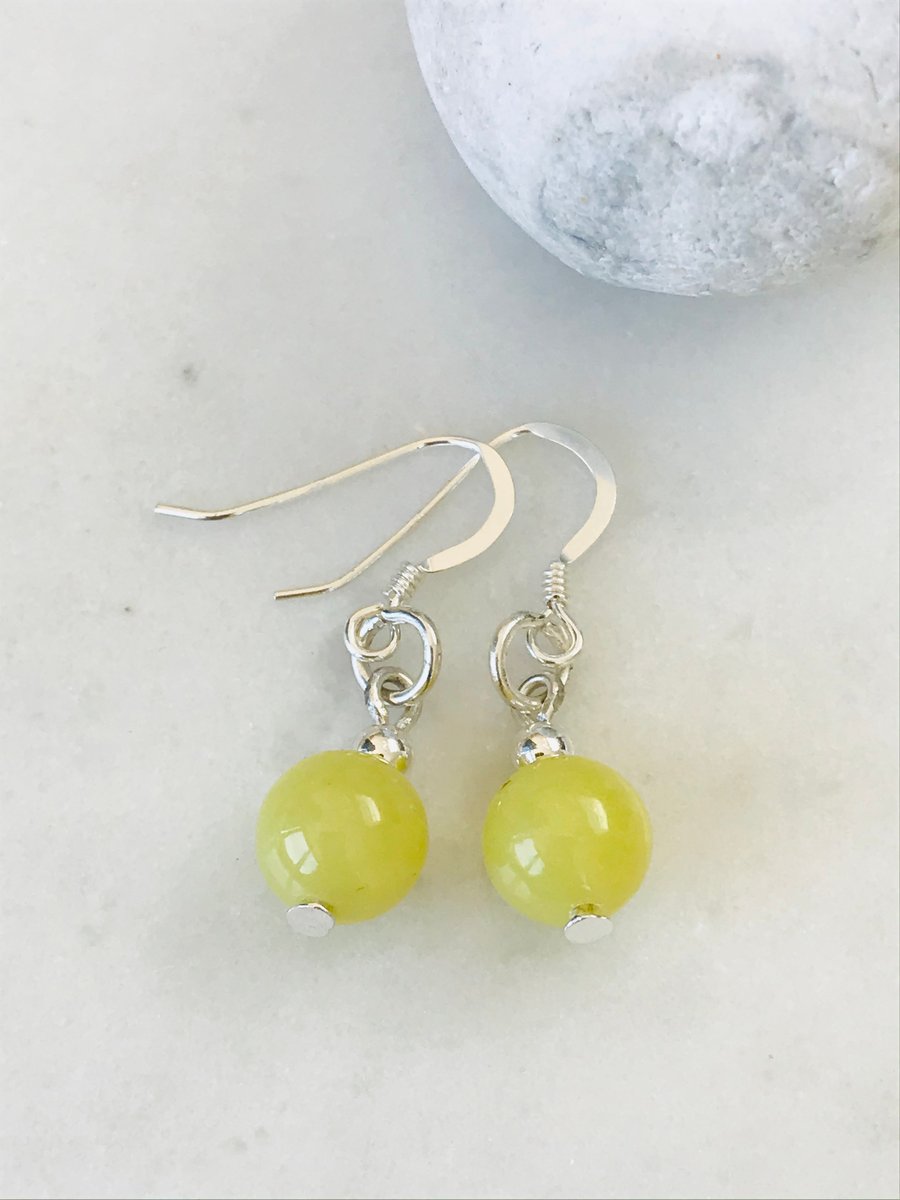 Lemon Jasper semi precious earrings with sterling silver ear wires, gift for her