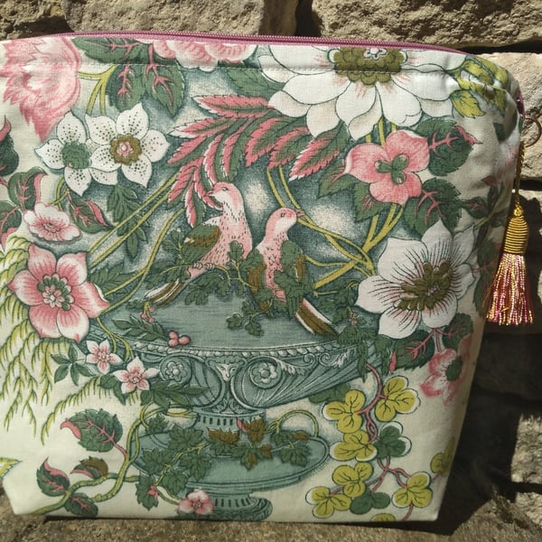 A large Vintage Fabric Cosmetic or Make-Up Bag