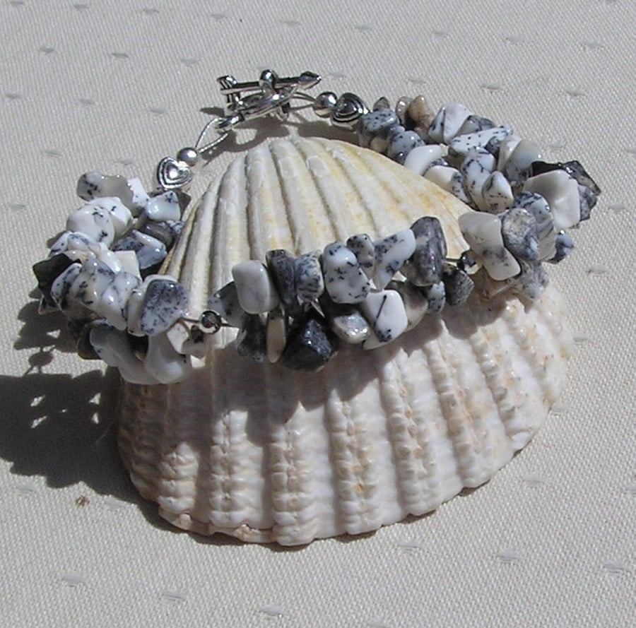 Dendritic Opal Crystal Gemstone Chakra Beaded Bracelet "Mistral"