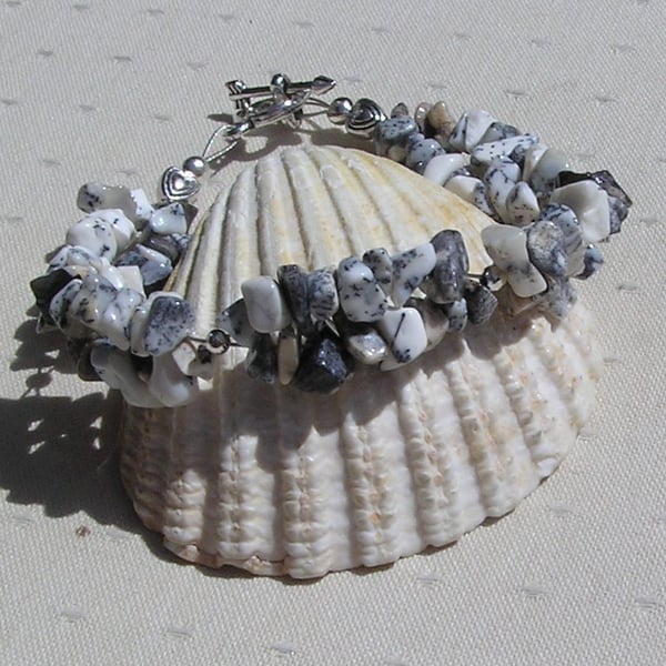 Dendritic Opal Crystal Gemstone Chakra Beaded Bracelet "Mistral"