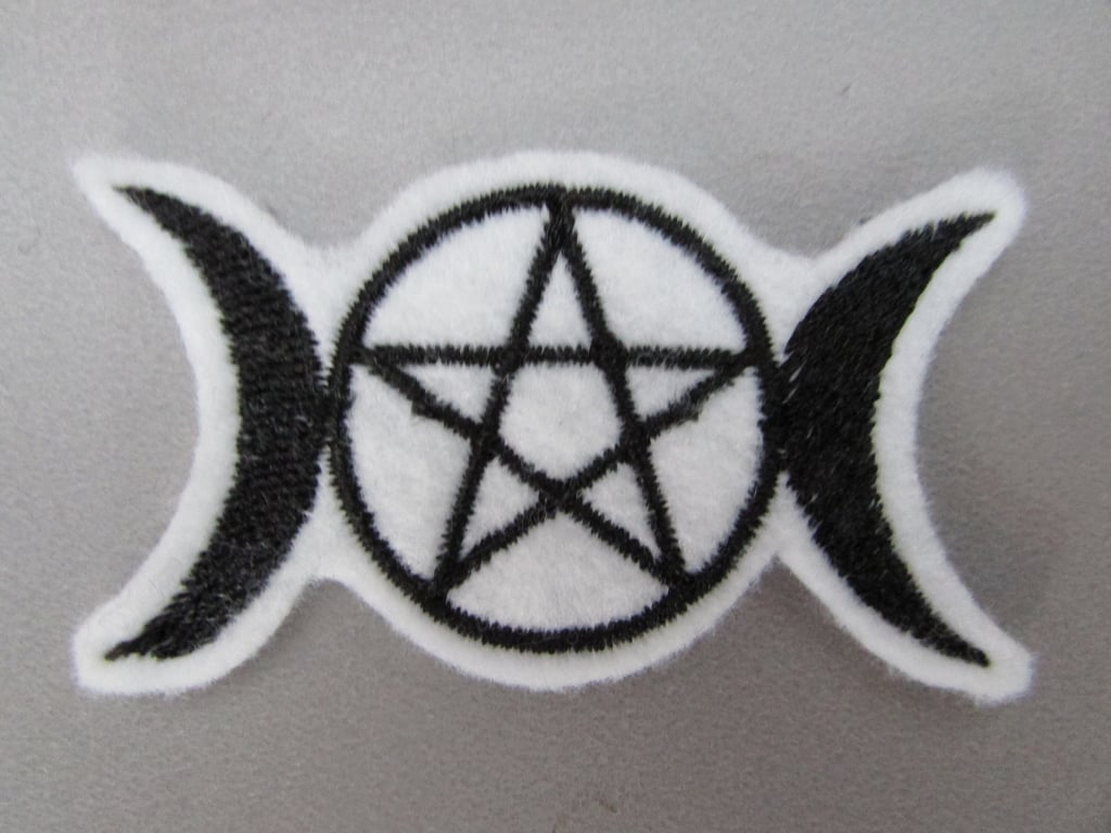 Moon Pentagram Embroidered Sew on Applique Patch