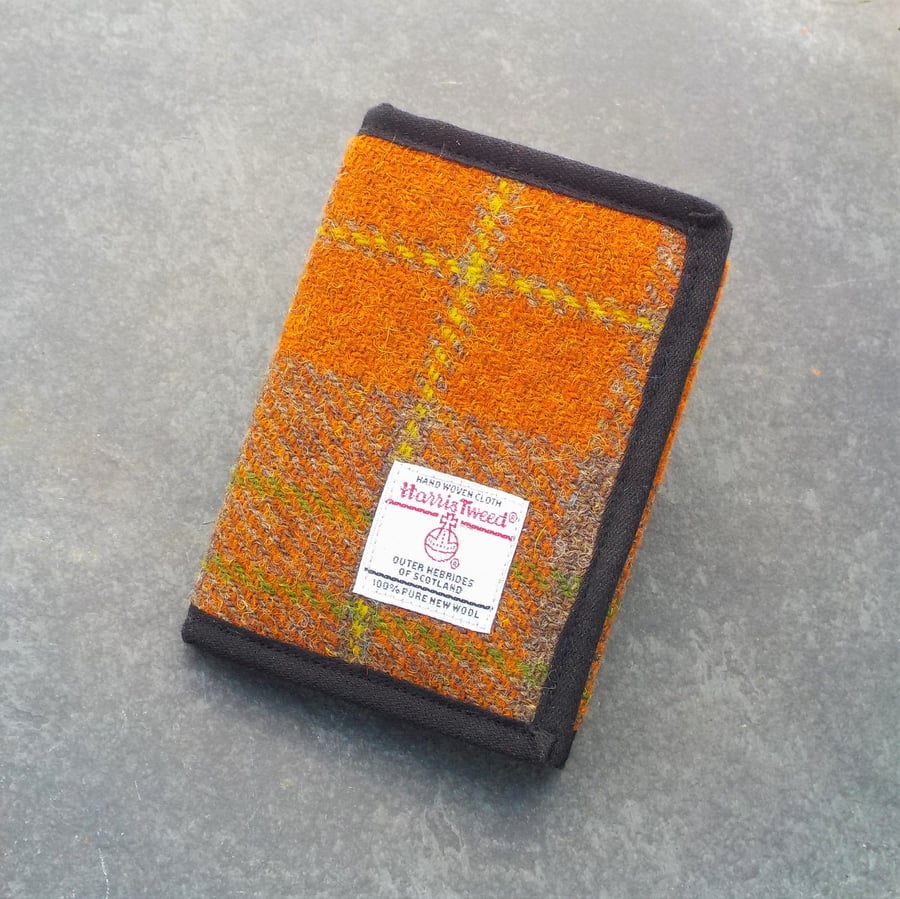 Harris tweed wallet orange and brown tartan fabric gift for men