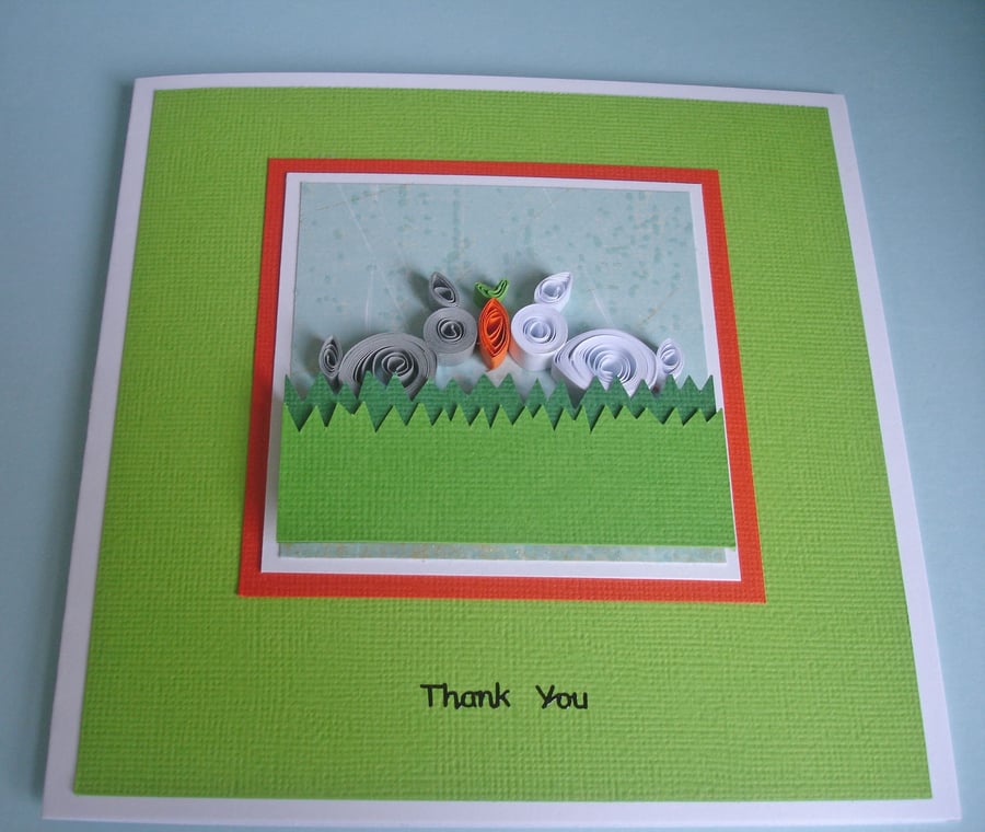 Quilled rabbits Thank You card