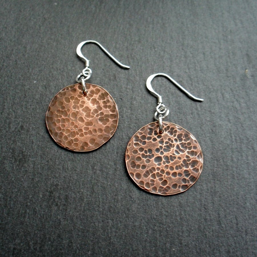  Disc Shaped Not Quite Round Copper Earrings With Sterling Silver Ear Wires