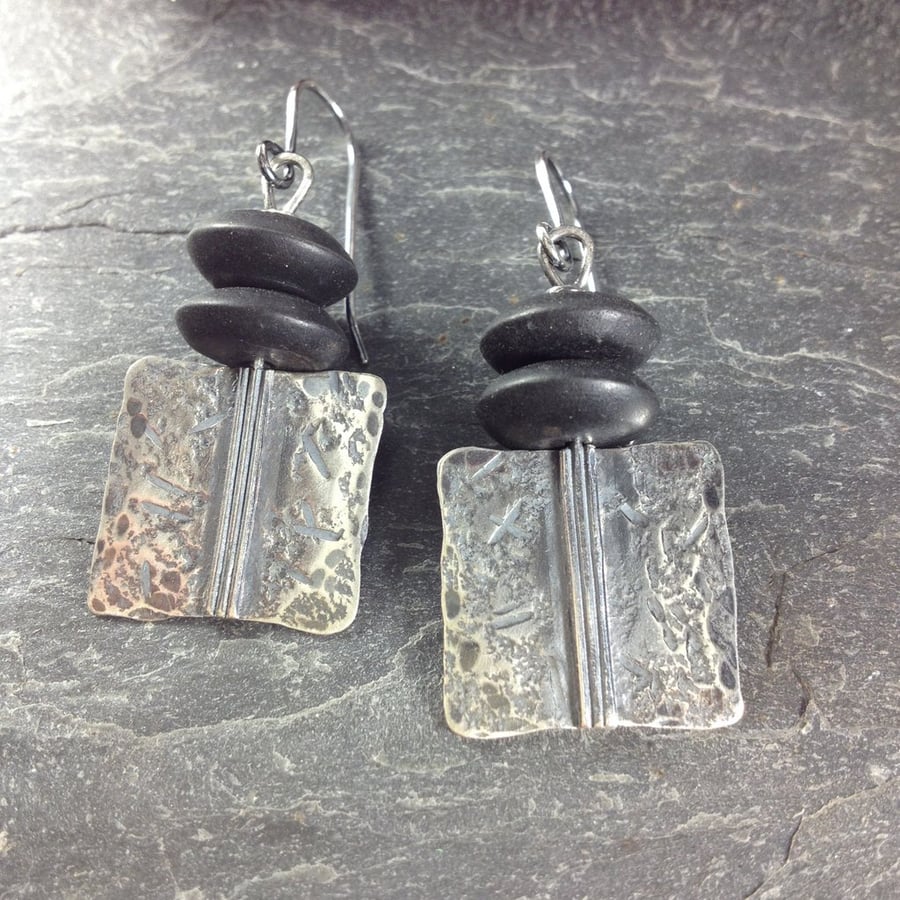 Oxidised silver and onyx earrings 