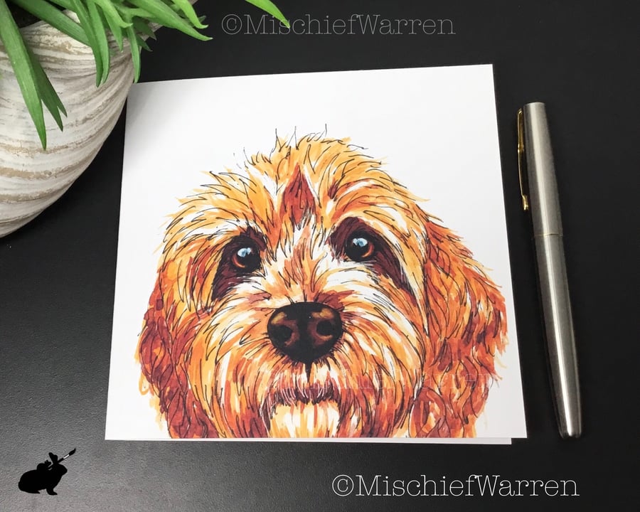Apricot Cockapoo Art Card - Blank or Personalised for any occasion