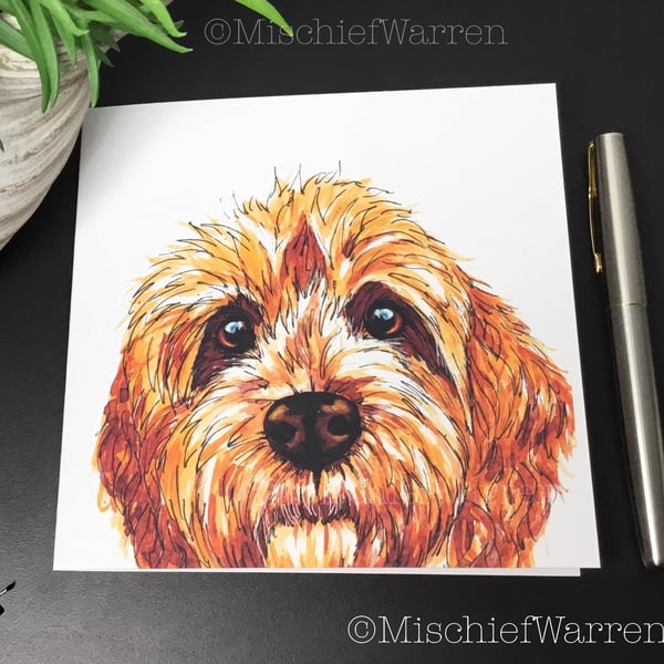 Apricot Cockapoo Art Card - Blank or Personalised for any occasion