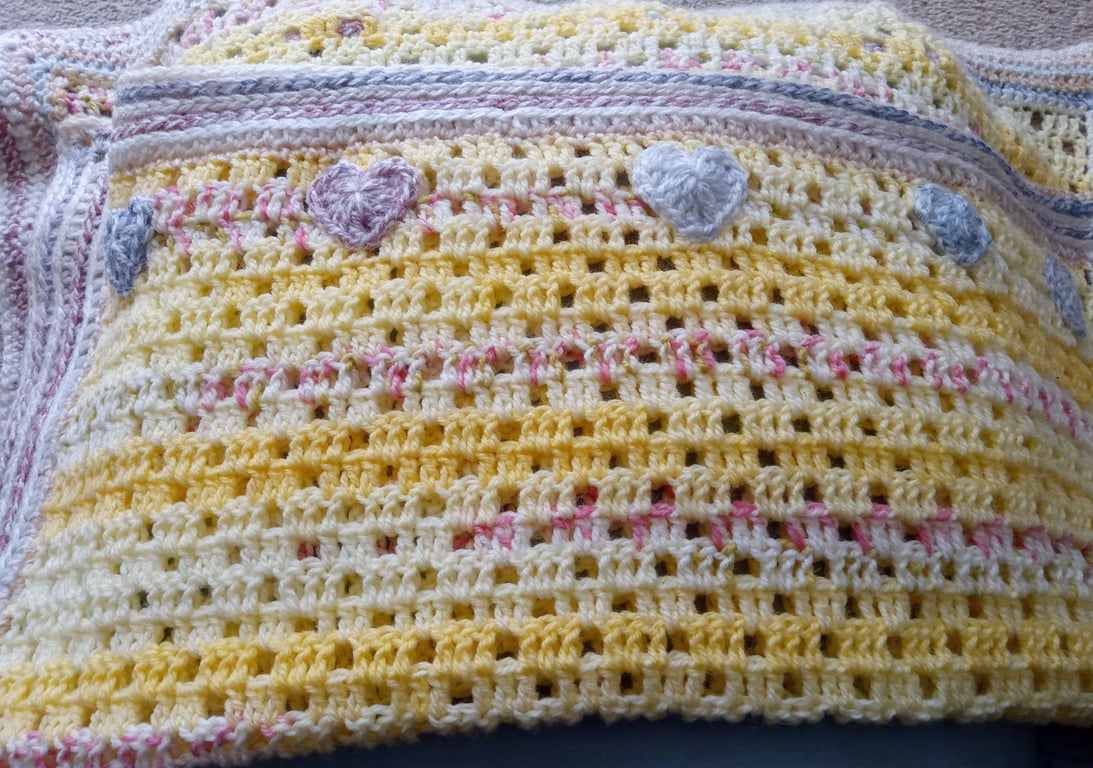 Pastel Crochet Baby Blanket - Hearts Blanket - Baby Crochet Treasured Keepsake