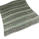 Hand Knitted Baby Blanket Sage Green Fair Isle Pram Blanket 30x33 inches