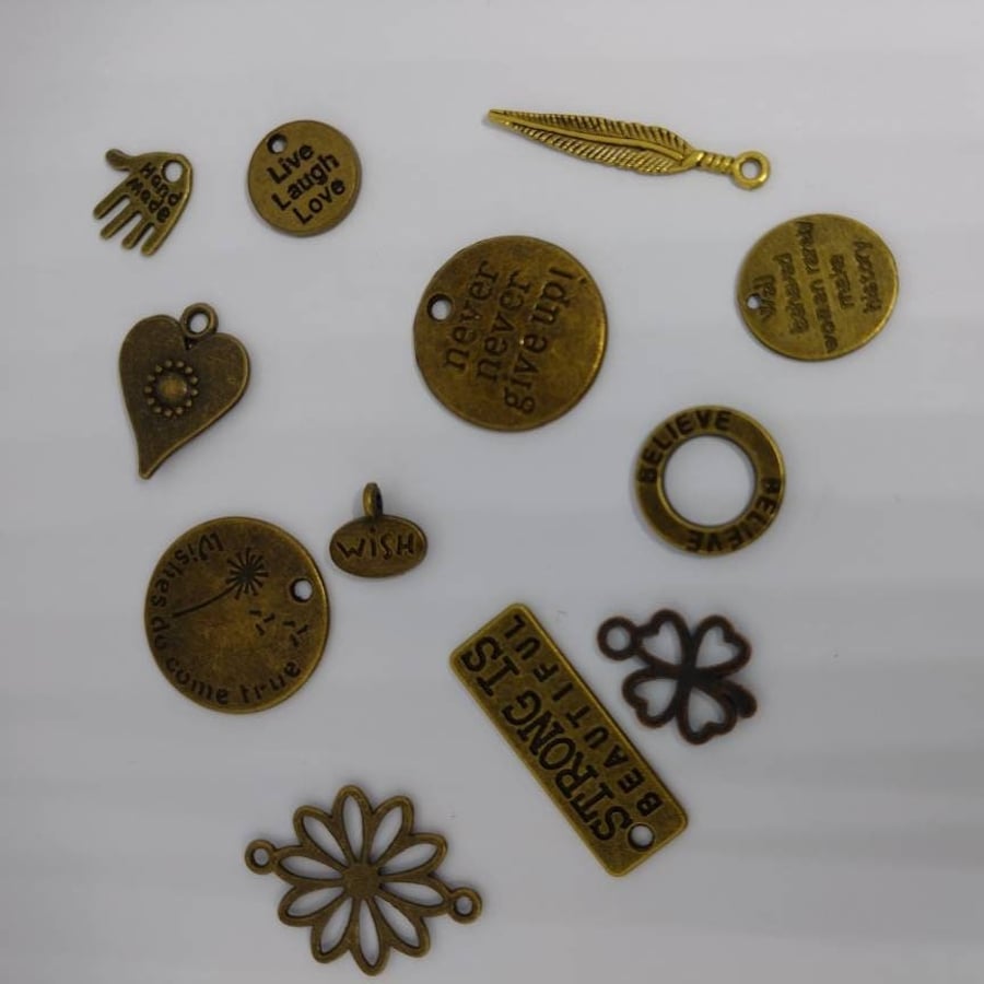 Bronze tone Charms Antique Bronze Mix x 12 Jewellery Making