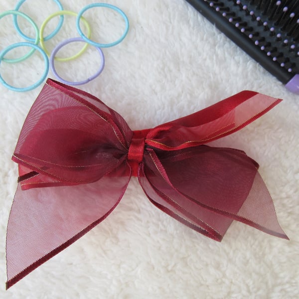 Red ribbon bow hair clip