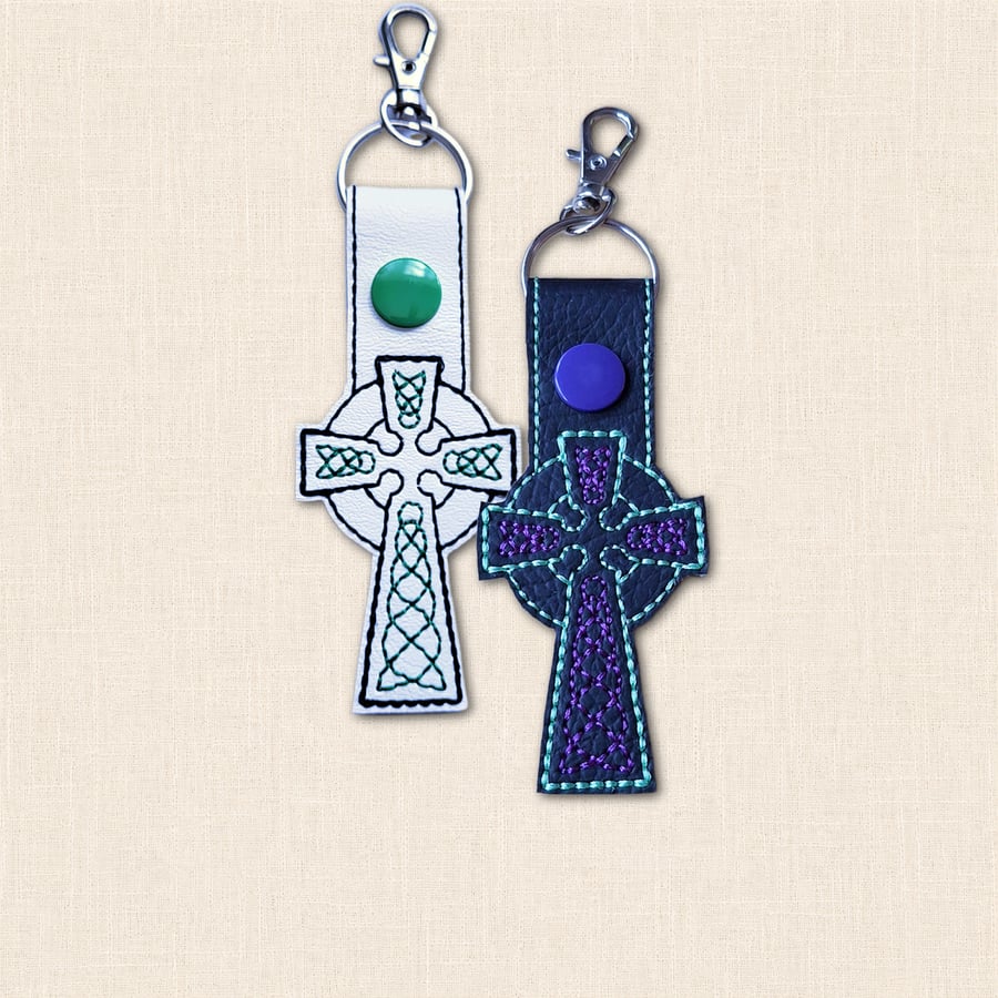 Celtic Cross Keyring - Embroidered Celtic Bag Charm
