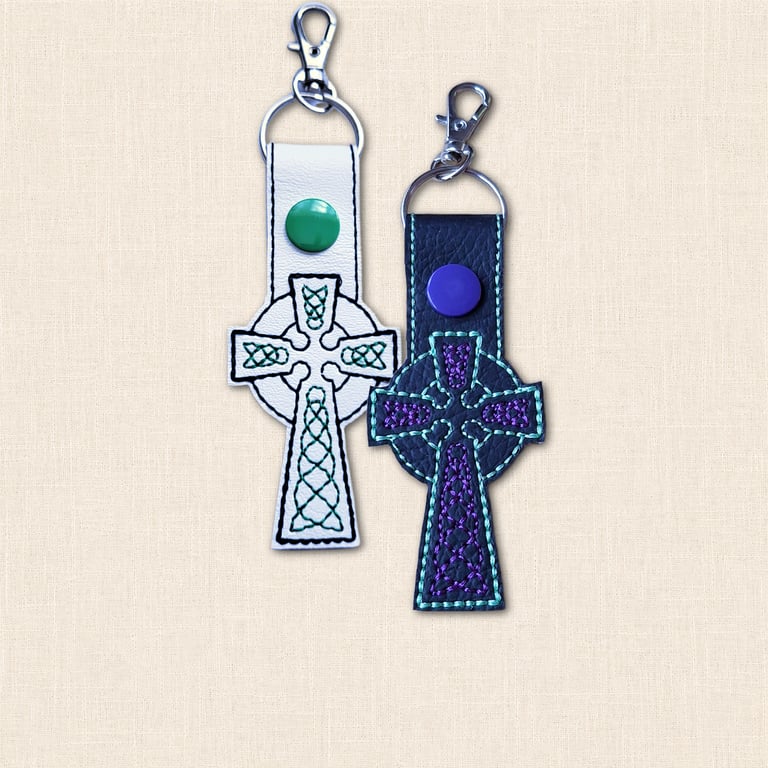 Celtic Cross Keyring - Embroidered Celtic Bag Charm