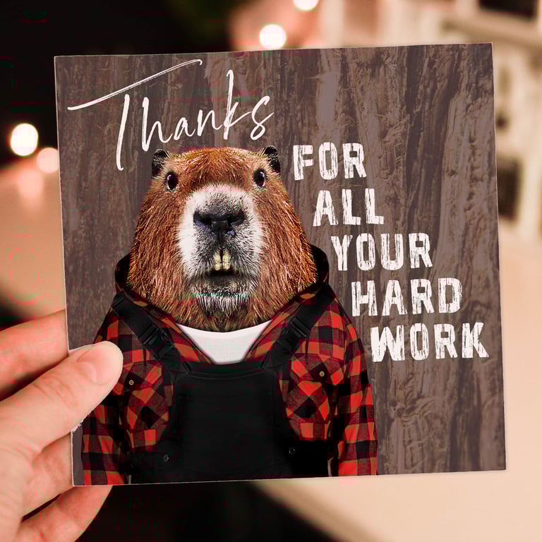 Beaver thank you card: Thanks for all your hard work (Animalyser)