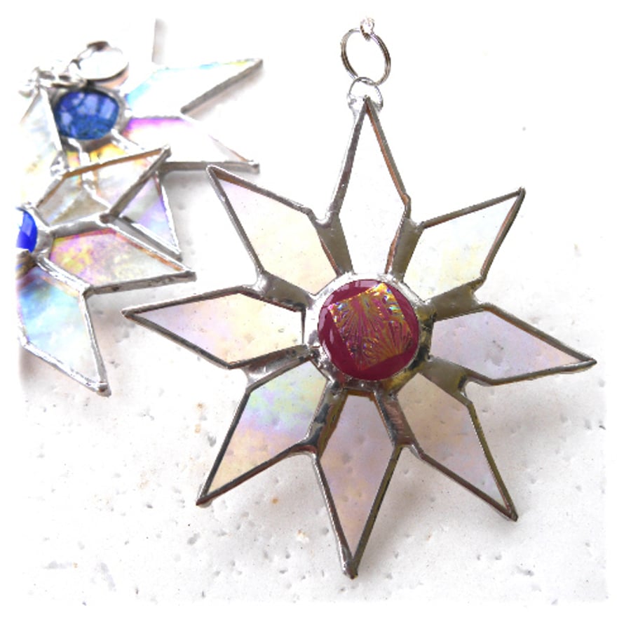 Shiny Star Suncatcher Stained Glass Dichroic Cranberry Handmade 013