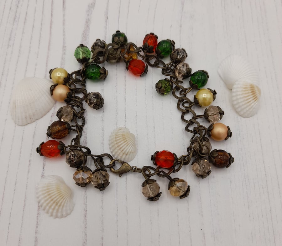 Fall crystal and glass chain bracelet