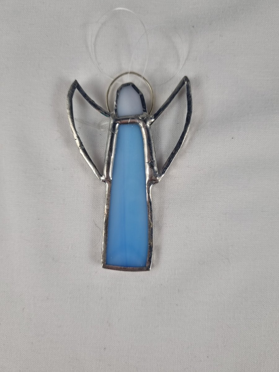 560 Stained Glass Small light blue thin Angel - handmade hanging decoration.