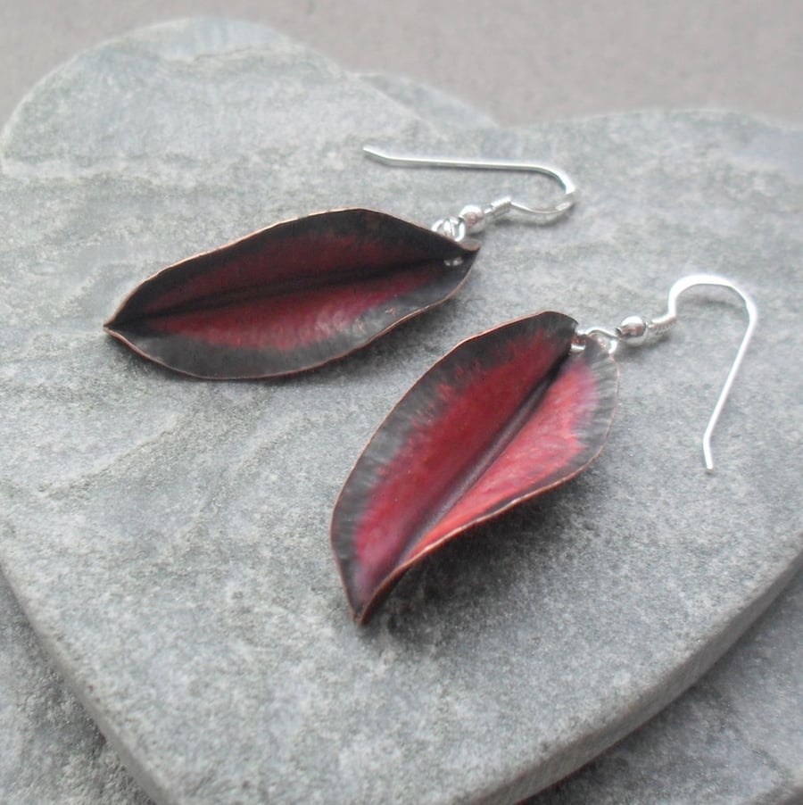 Copper Leaf Earrings With Sterling Silver Ear Wires