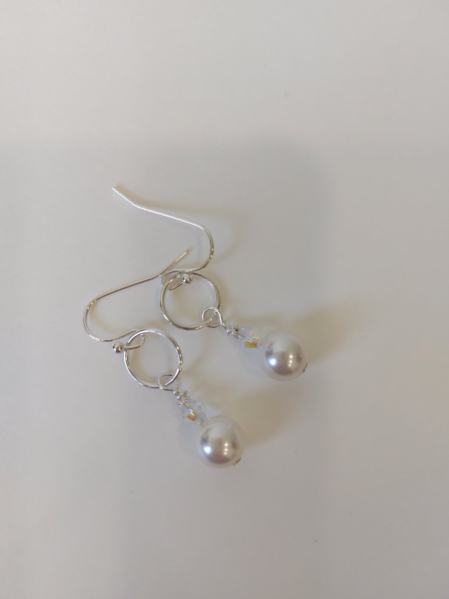 White Swarovski Pearl and Crystal Drop Earrings