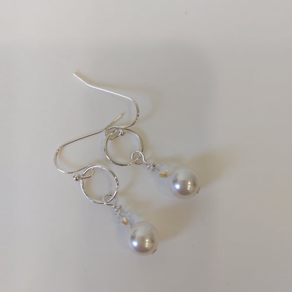 White Swarovski Pearl and Crystal Drop Earrings