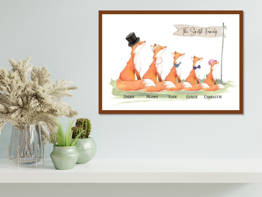 Fox Family Name Print, Personalised for family and friends