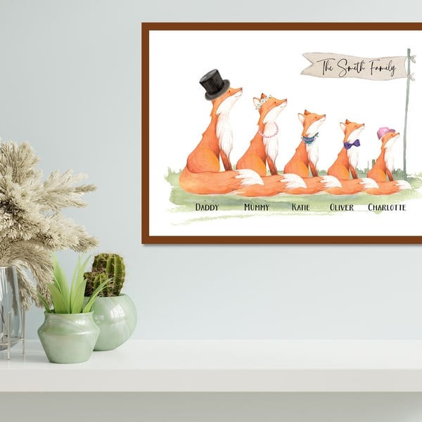 Fox Family Name Print, Personalised for family and friends