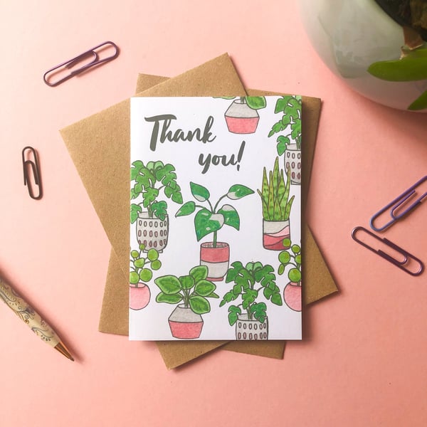Thank You House Plants Greetings Card: Eco Friendly Monstera Card