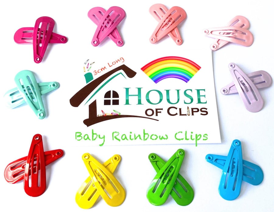 Baby Rainbow Hair Clips - Hair Clips Various Colours x2 - Plain Girls Hair Clips