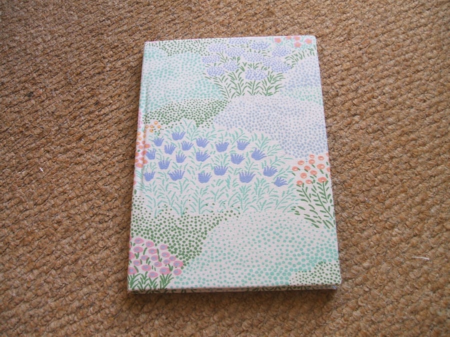 fabric covered A5 notebook - garden flower fabric - plain pages