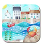 Crab Coaster. Cute Seaside Watercolour Painting. Crail Harbour East Neuk of Fife - Image 1