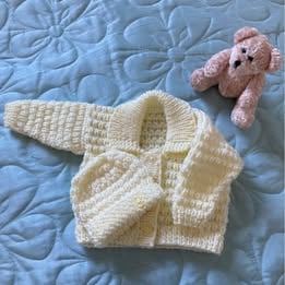 Newborn baby cardigan and hat - lemon
