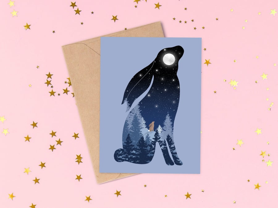 Moon Gazing Hare Greeting Card