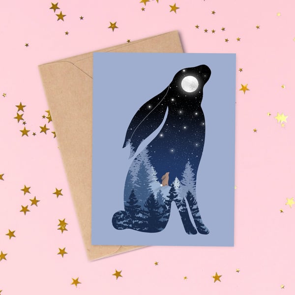 Moon Gazing Hare Greeting Card