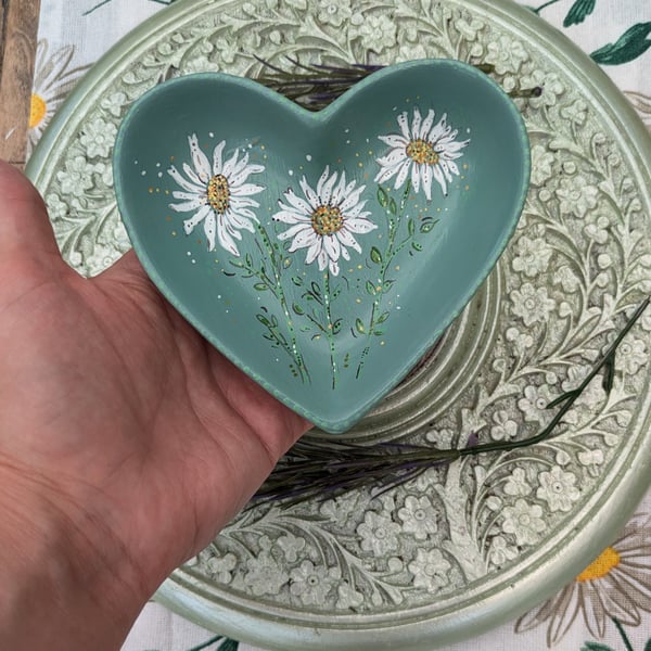 Daisy hand-painted Ring, jewellery dish