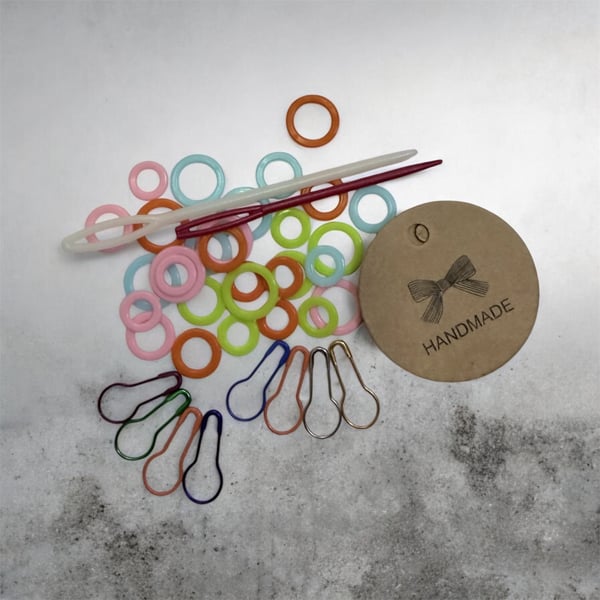 Hand Made labels, Stitch Markers & Needles